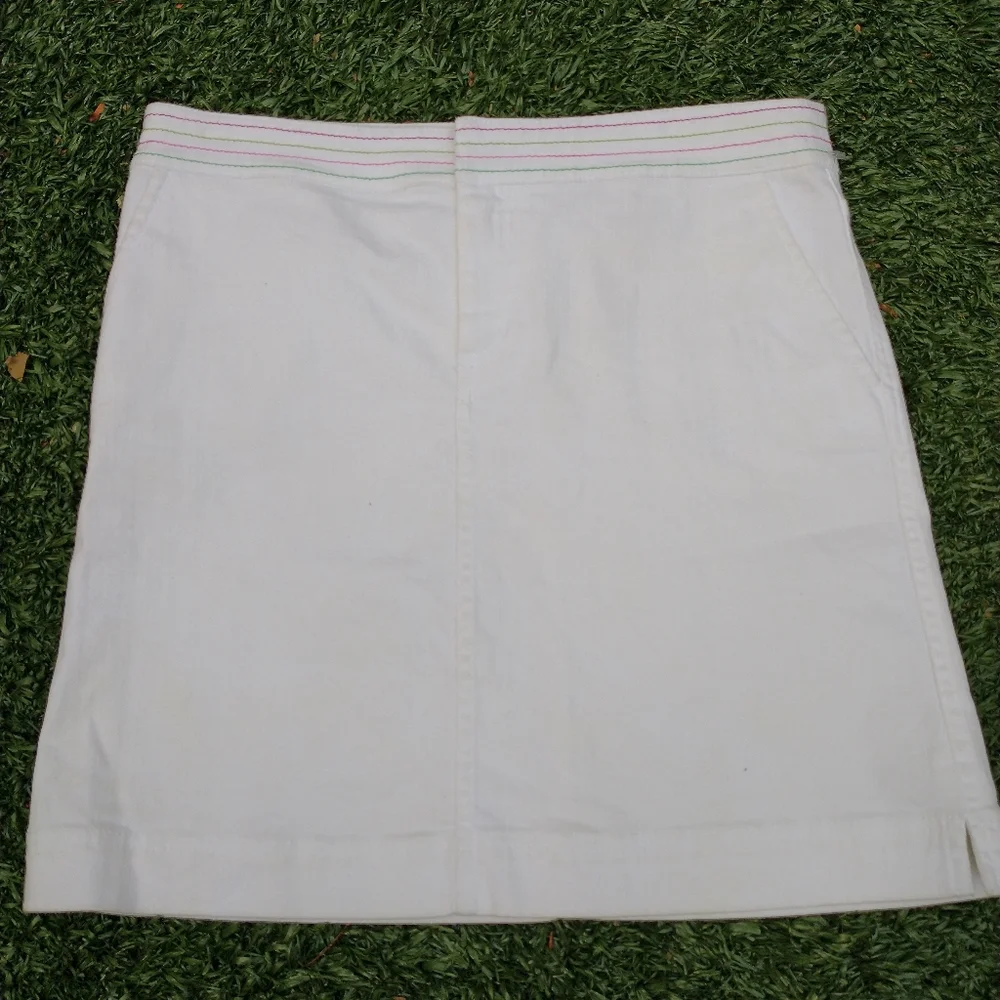 Lilly Pulitzer White A-Line Skirt with Pink & Green Waistband Stripes